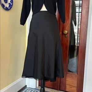 DKNY City | Y2K Black Satin High Low Midi Skirt, Size 8